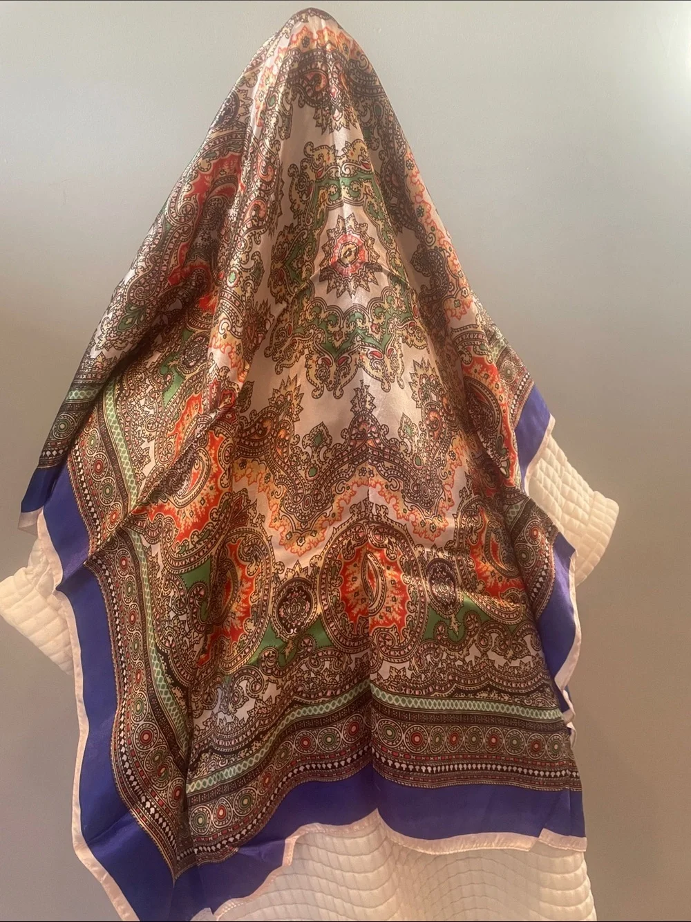 Silk Paisley Square Scarf in Purple and Multicolor vintage classy